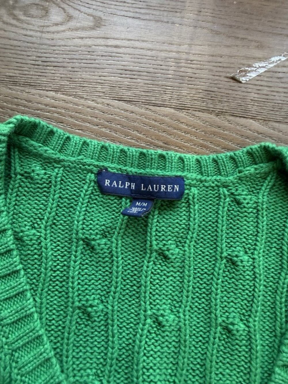 Vintage 90s Ralph Lauren Cable Knit Fisherman V Neck Sweater - Picture 4 of 6